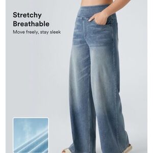 Halara Flex™ High Waisted Pockets Baggy Wide Leg Washed Casual Jeans